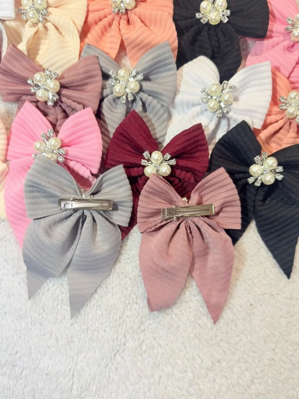 16 Pairs of Hair Ties with Imitation Pearls | Pack of 32 Fabric Tweezers New
